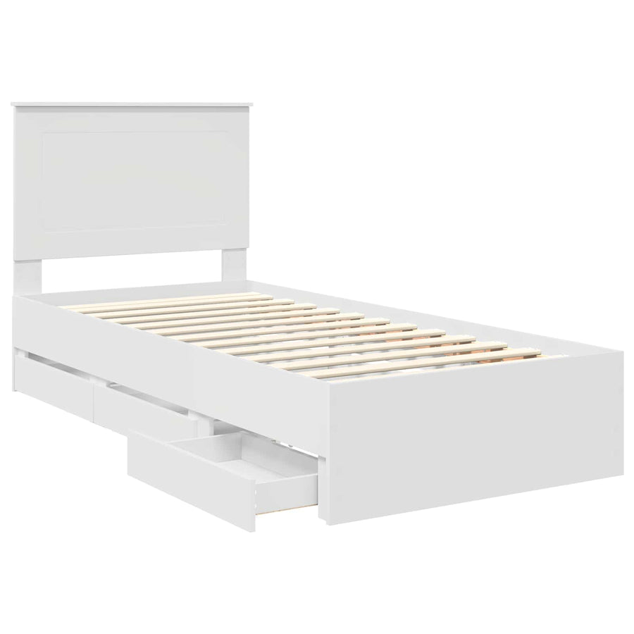 Bedframe met lade met hoofdeinde Wit 90 x 200 cm Ingenieurshout