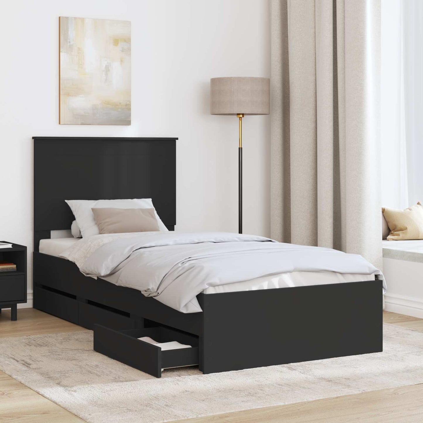 Bedframe met lade met opslag Zwart 90 x 200 cm Ingenieurshout