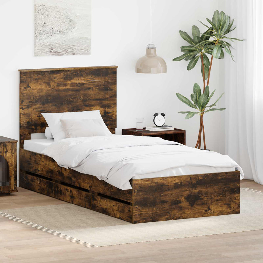 Bedframe met lade Gerookt eiken 90 x 200 cm Ingenieurshout