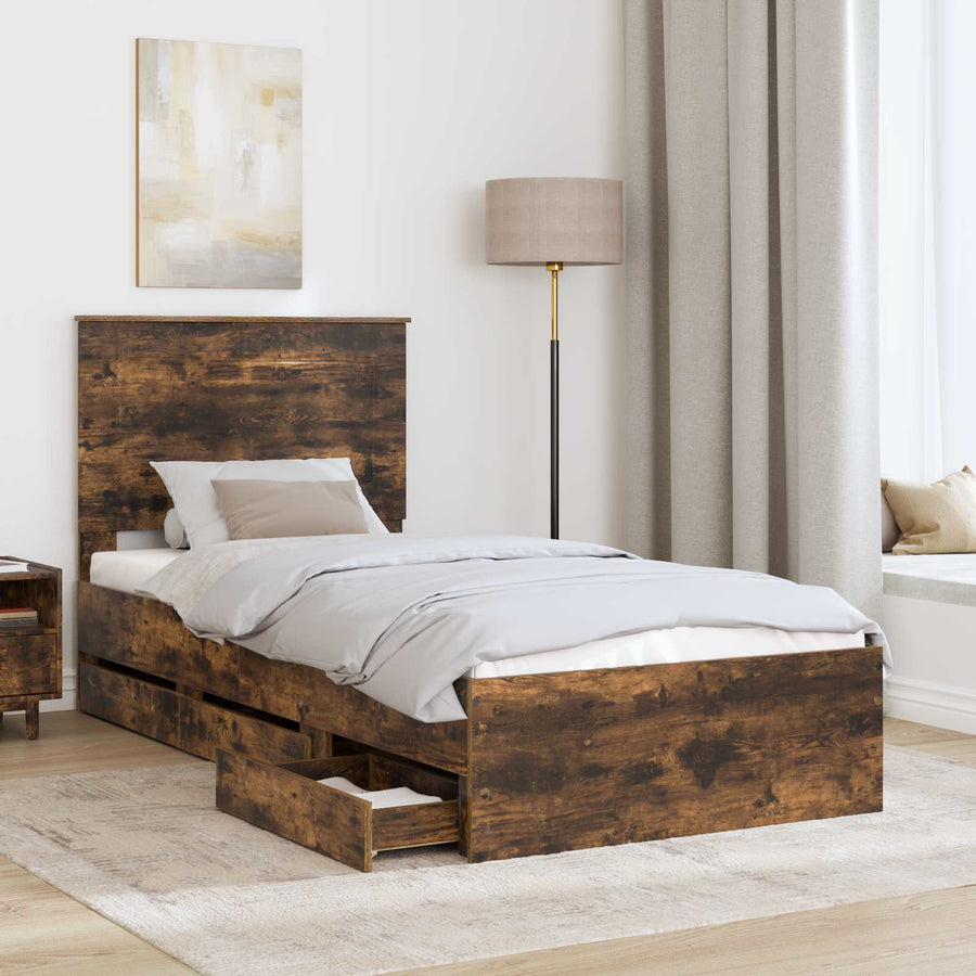 Bedframe met lade Gerookt eiken 90 x 200 cm Ingenieurshout