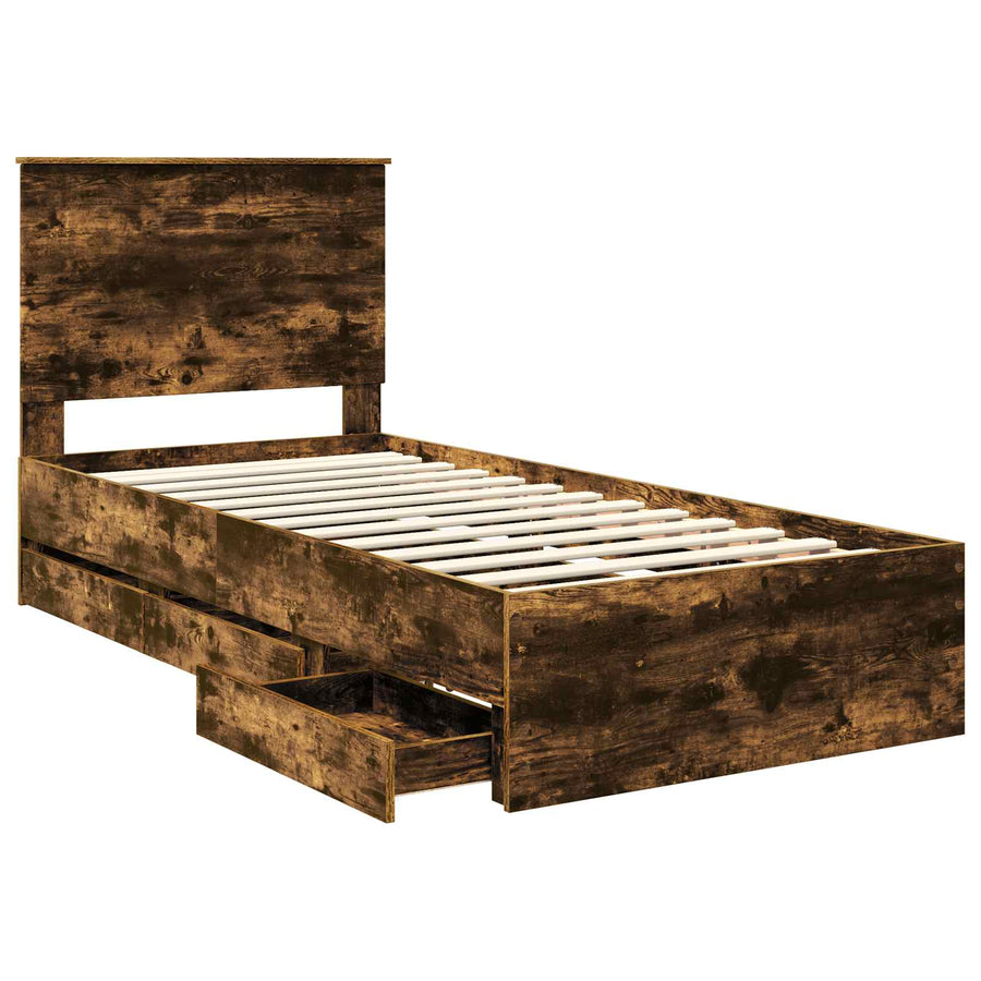 Bedframe met lade Gerookt eiken 90 x 200 cm Ingenieurshout