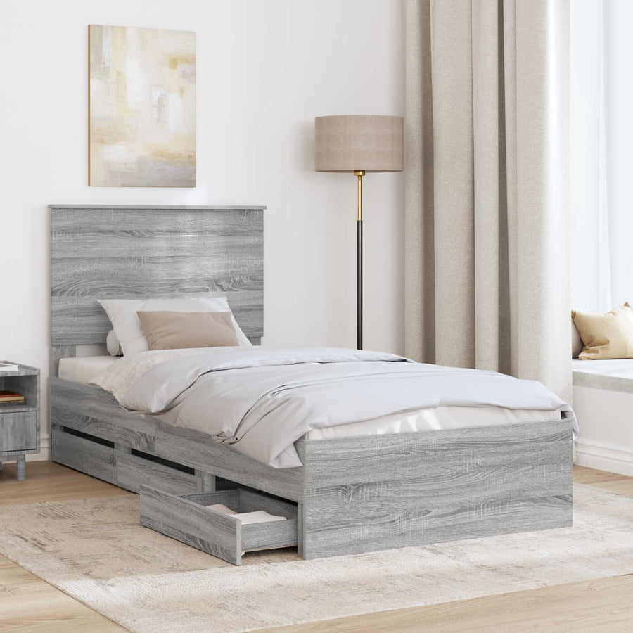 Bedframe met lade Grijs Sonoma 90 x 200 cm Ingenieurshout