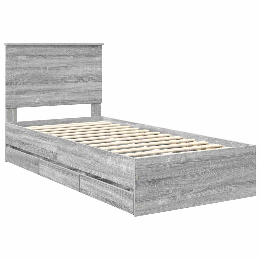 Bedframe met lade Grijs Sonoma 90 x 200 cm Ingenieurshout
