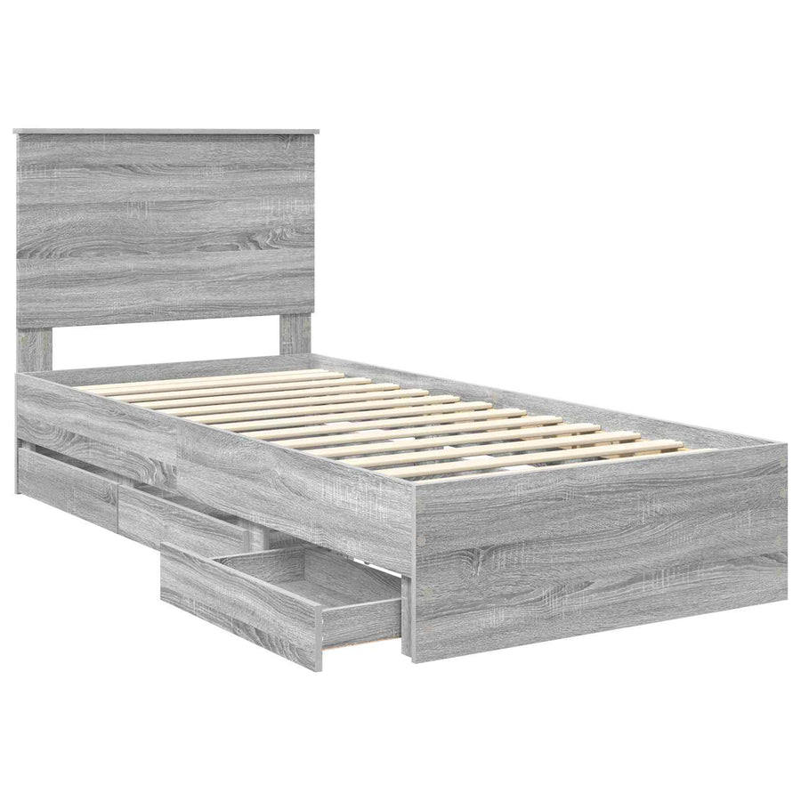 Bedframe met lade Grijs Sonoma 90 x 200 cm Ingenieurshout