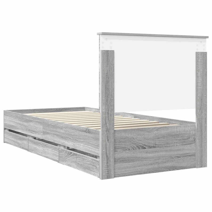 Bedframe met lade Grijs Sonoma 90 x 200 cm Ingenieurshout