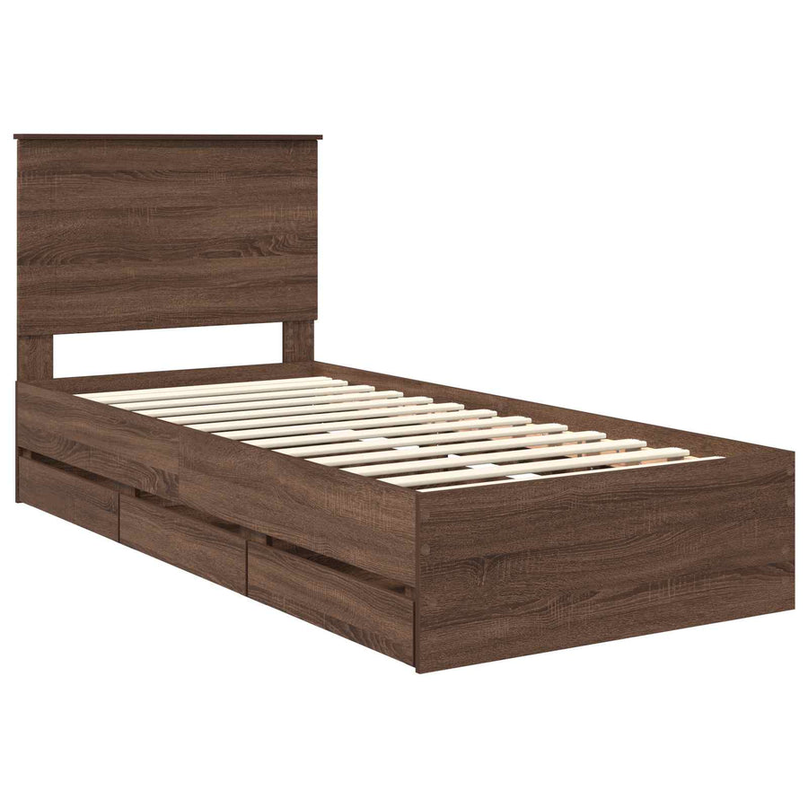 Bedframe met lade Bruin Eiken 90 x 200 cm Ingenieurshout