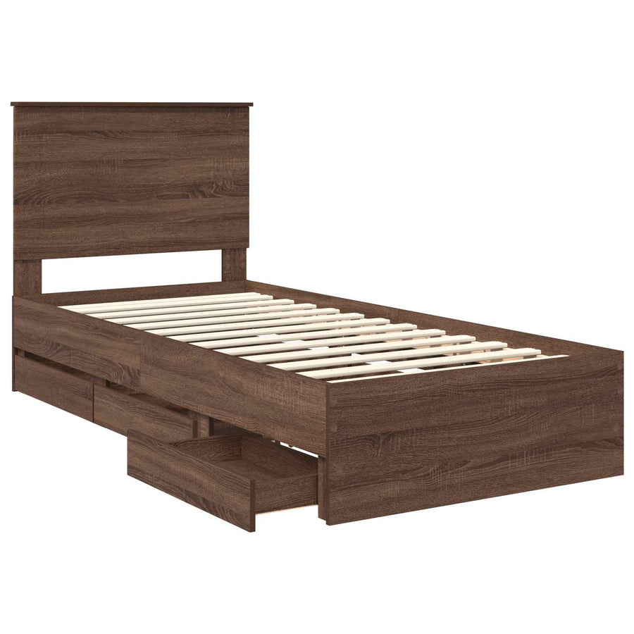 Bedframe met lade Bruin Eiken 90 x 200 cm Ingenieurshout