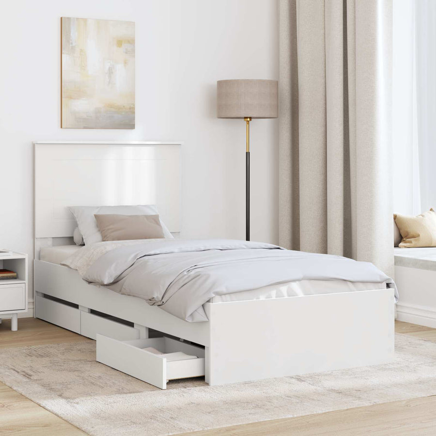 Bedframe met lade met hoofdeinde Wit 75 x 190 cm Ingenieurshout
