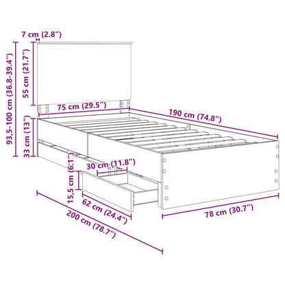 Bedframe met lade met hoofdeinde Wit 75 x 190 cm Ingenieurshout
