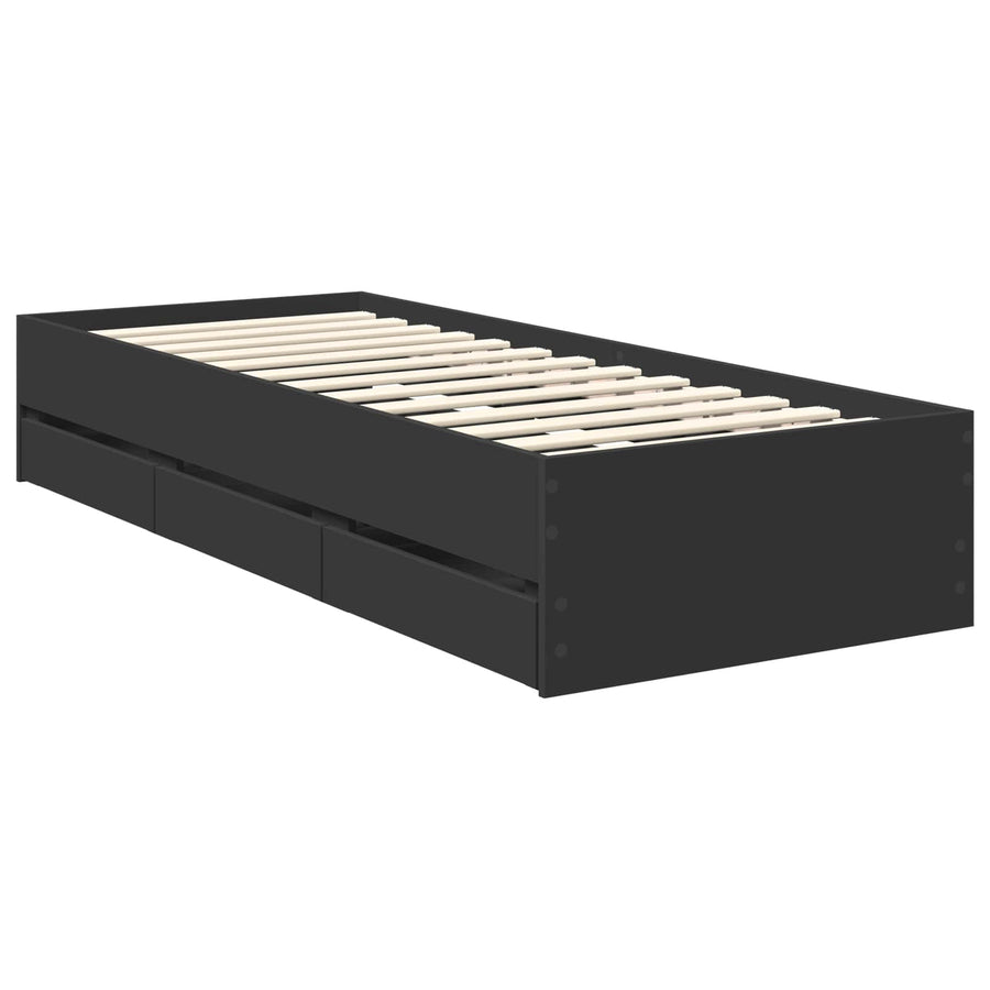 Bedframe met lade met opslag Zwart 75 x 190 cm Ingenieurshout
