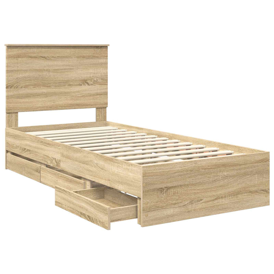 Bedframe met lade Sonoma Eiken 75 x 190 cm Ingenieurshout