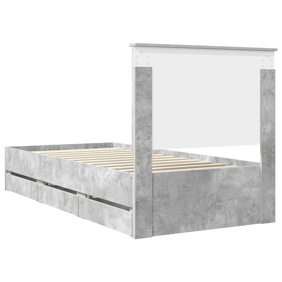 Bedframe met lade Beton Grijs 75 x 190 cm Ingenieurshout