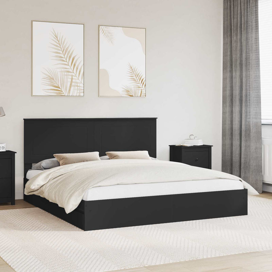 Bedframe met lade met opslag Zwart 200 x 200 cm Bewerkt hout