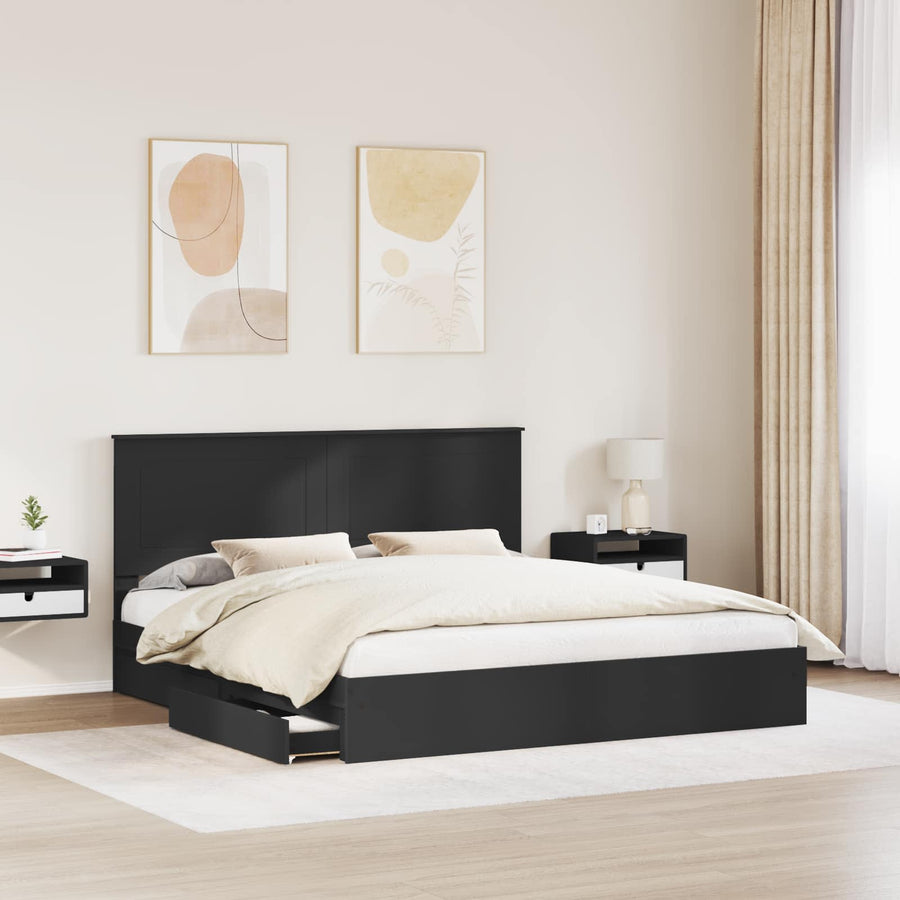 Bedframe met lade met opslag Zwart 200 x 200 cm Bewerkt hout