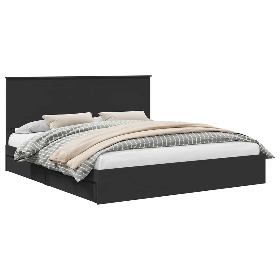 Bedframe met lade met opslag Zwart 200 x 200 cm Bewerkt hout