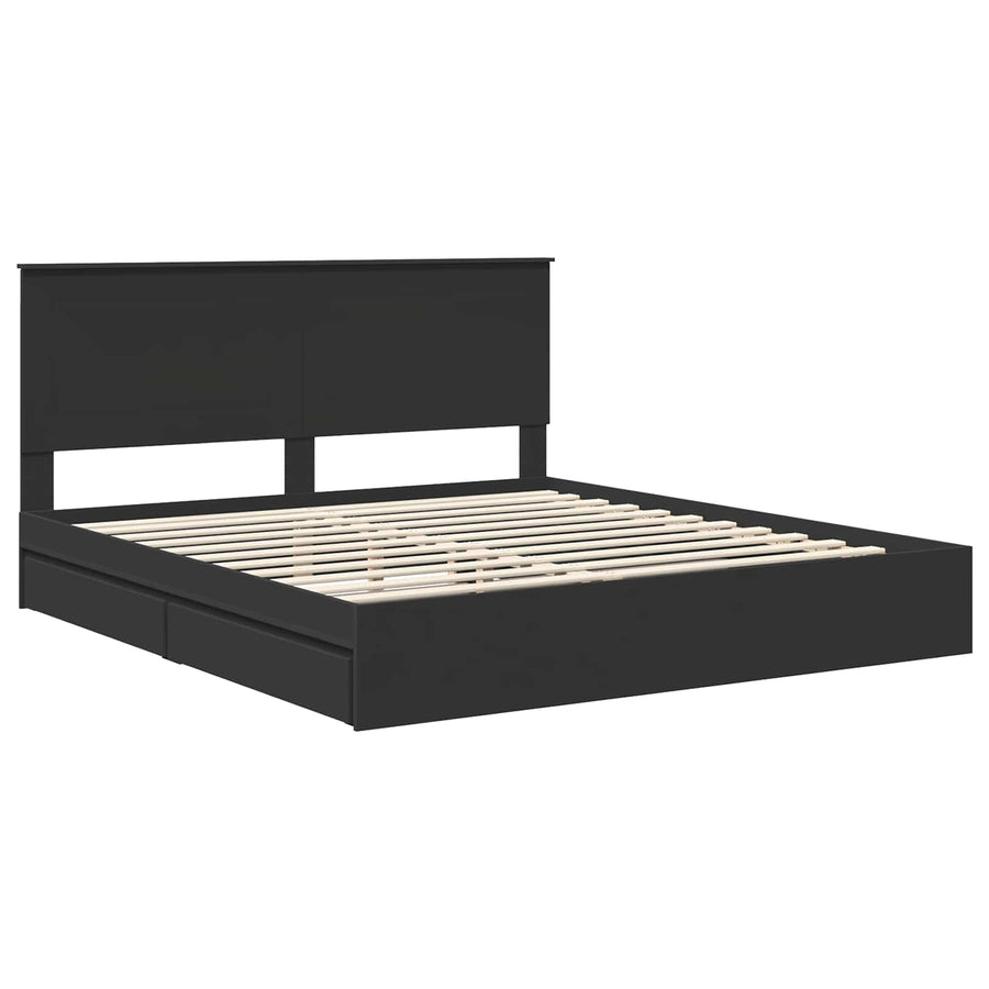 Bedframe met lade met opslag Zwart 200 x 200 cm Bewerkt hout