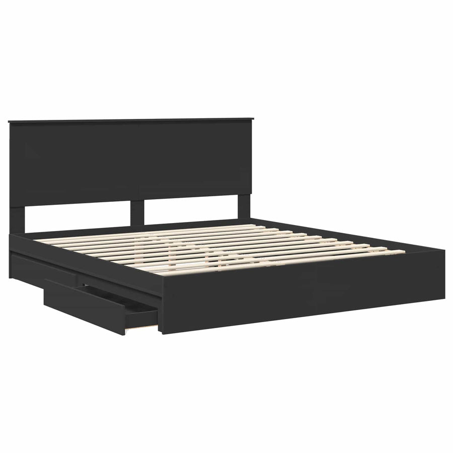 Bedframe met lade met opslag Zwart 200 x 200 cm Bewerkt hout