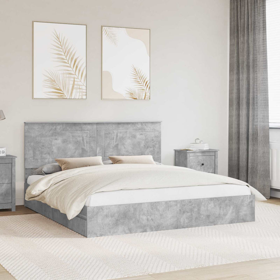 Bedframe met lade Beton Grijs 200 x 200 cm Bewerkt hout