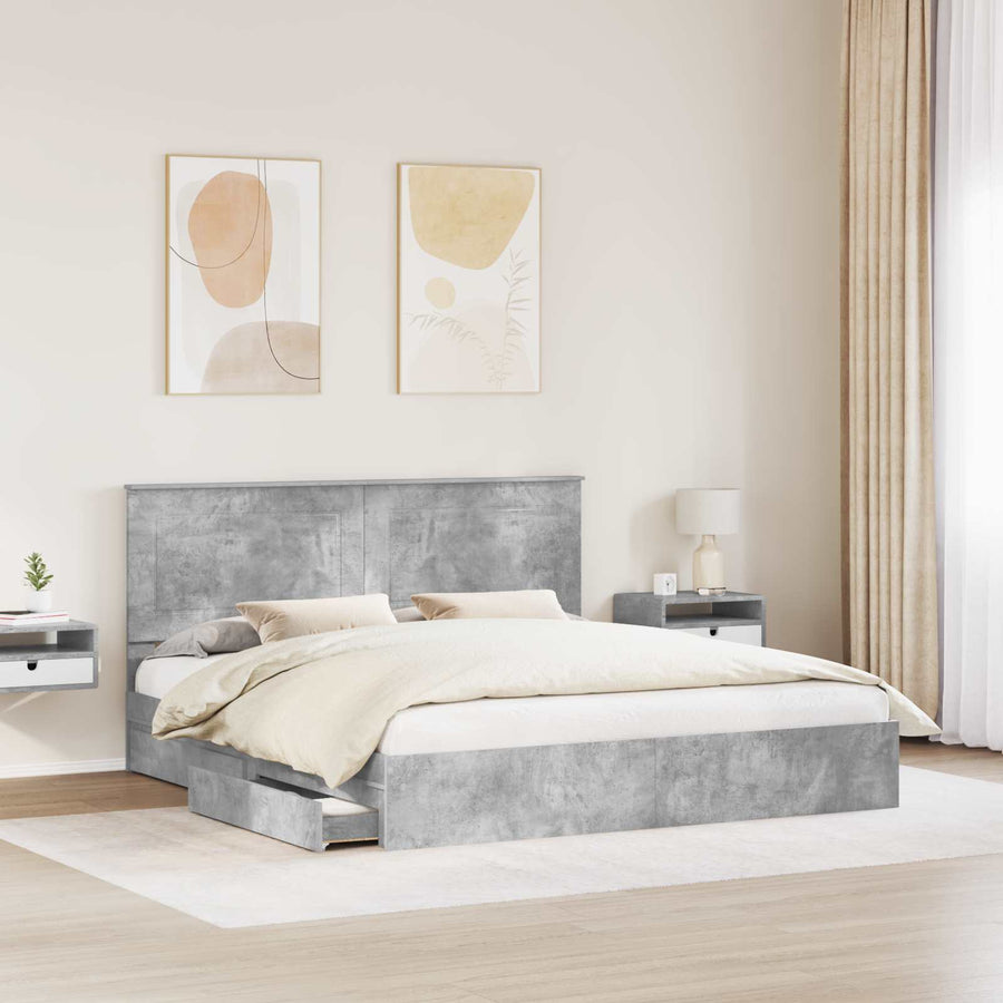 Bedframe met lade Beton Grijs 200 x 200 cm Bewerkt hout