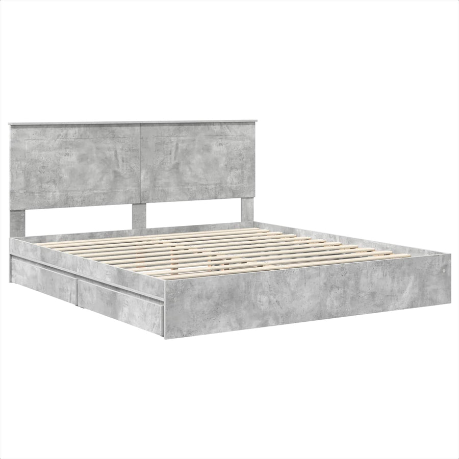 Bedframe met lade Beton Grijs 200 x 200 cm Bewerkt hout