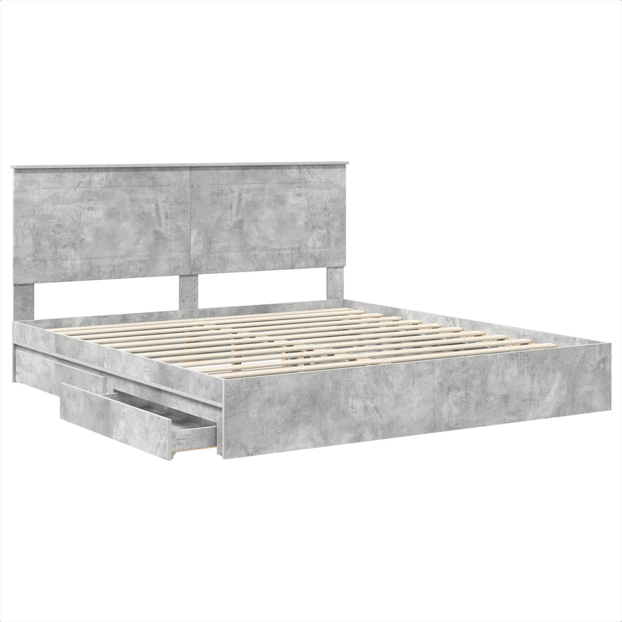 Bedframe met lade Beton Grijs 200 x 200 cm Bewerkt hout