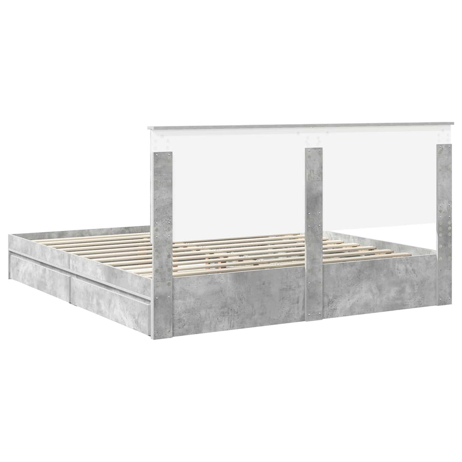 Bedframe met lade Beton Grijs 200 x 200 cm Bewerkt hout