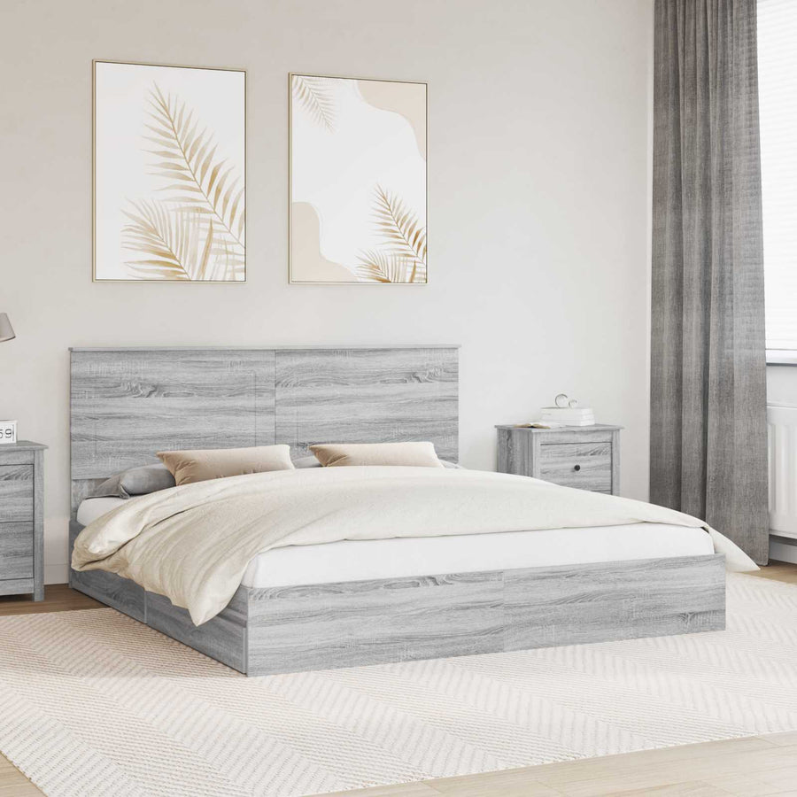 Bedframe met lade Grijs Sonoma 200 x 200 cm Bewerkt hout