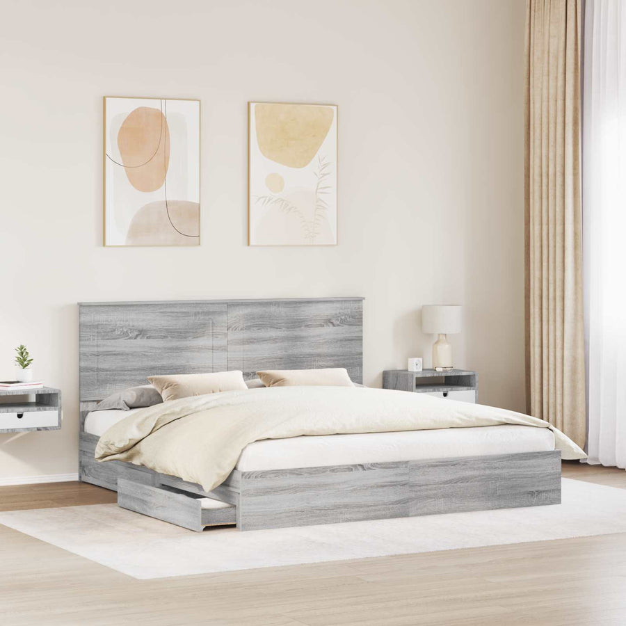 Bedframe met lade Grijs Sonoma 200 x 200 cm Bewerkt hout
