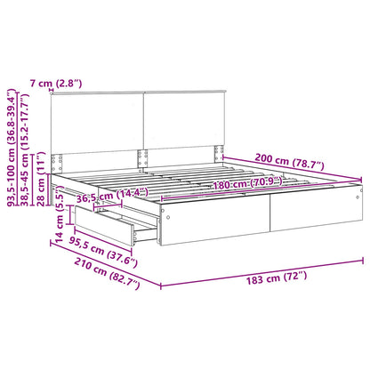 Bedframe met lade met hoofdeinde met opslag Bewerkt hout