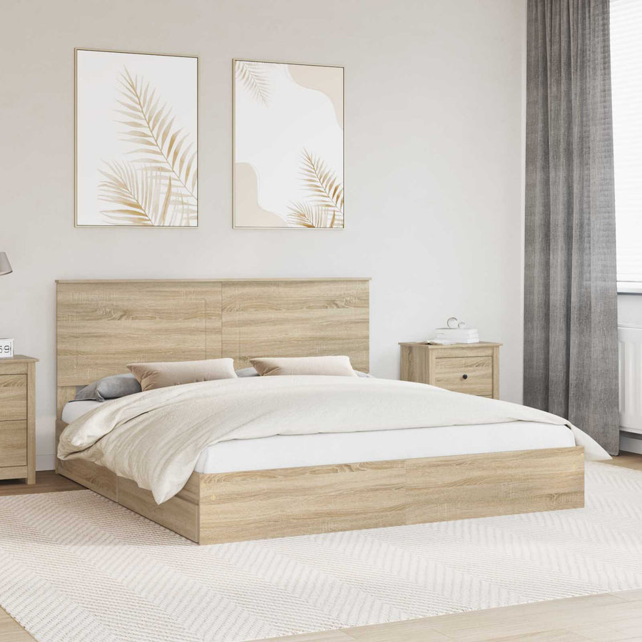 Bedframe met lade met hoofdeinde met opslag Bewerkt hout