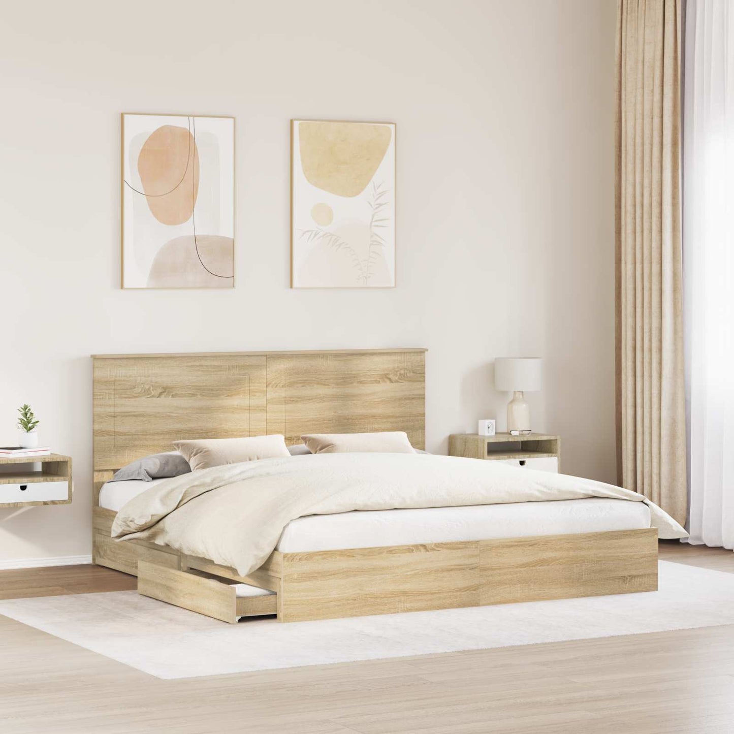 Bedframe met lade met hoofdeinde met opslag Bewerkt hout