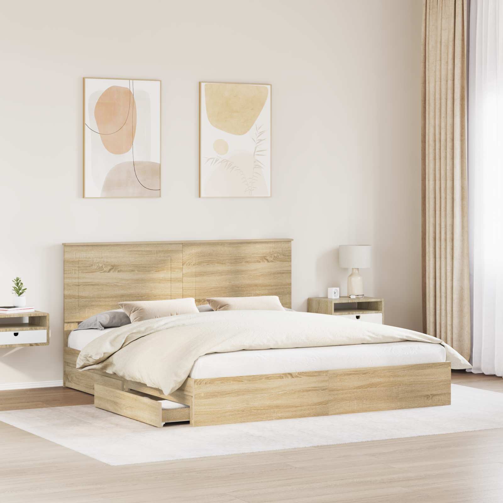 Bedframe met lade met hoofdeinde met opslag Bewerkt hout