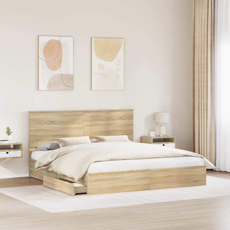 Bedframe met lade met hoofdeinde met opslag Bewerkt hout
