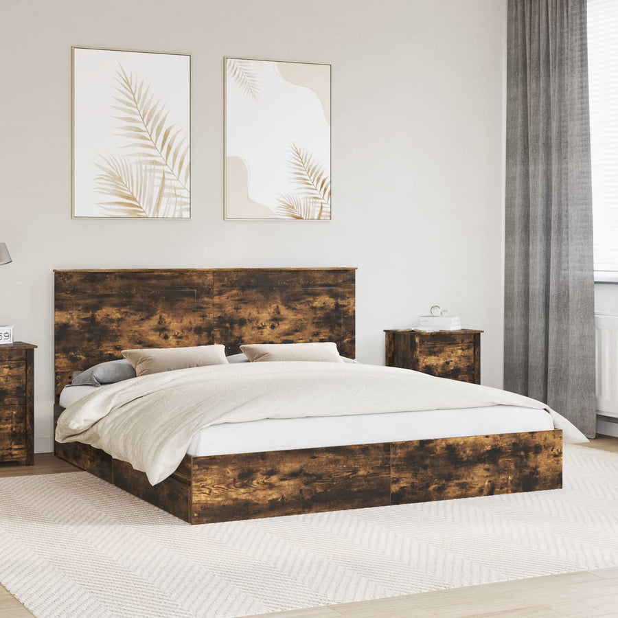 Bedframe met lade met hoofdeinde met opslag Bewerkt hout