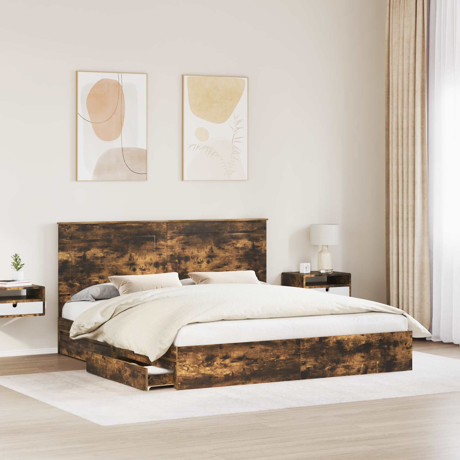 Bedframe met lade met hoofdeinde met opslag Bewerkt hout