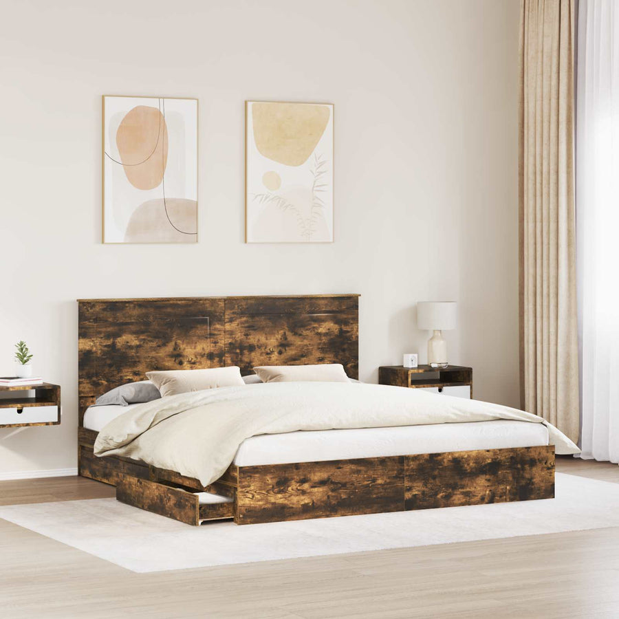 Bedframe met lade met hoofdeinde met opslag Bewerkt hout