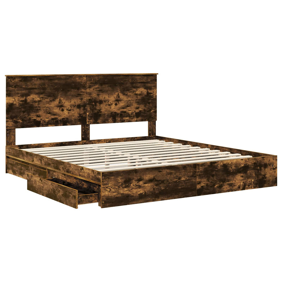 Bedframe met lade met hoofdeinde met opslag Bewerkt hout