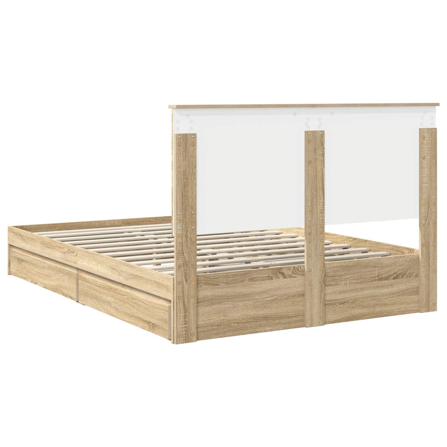 Bedframe met lade met hoofdeinde met opslag Bewerkt hout