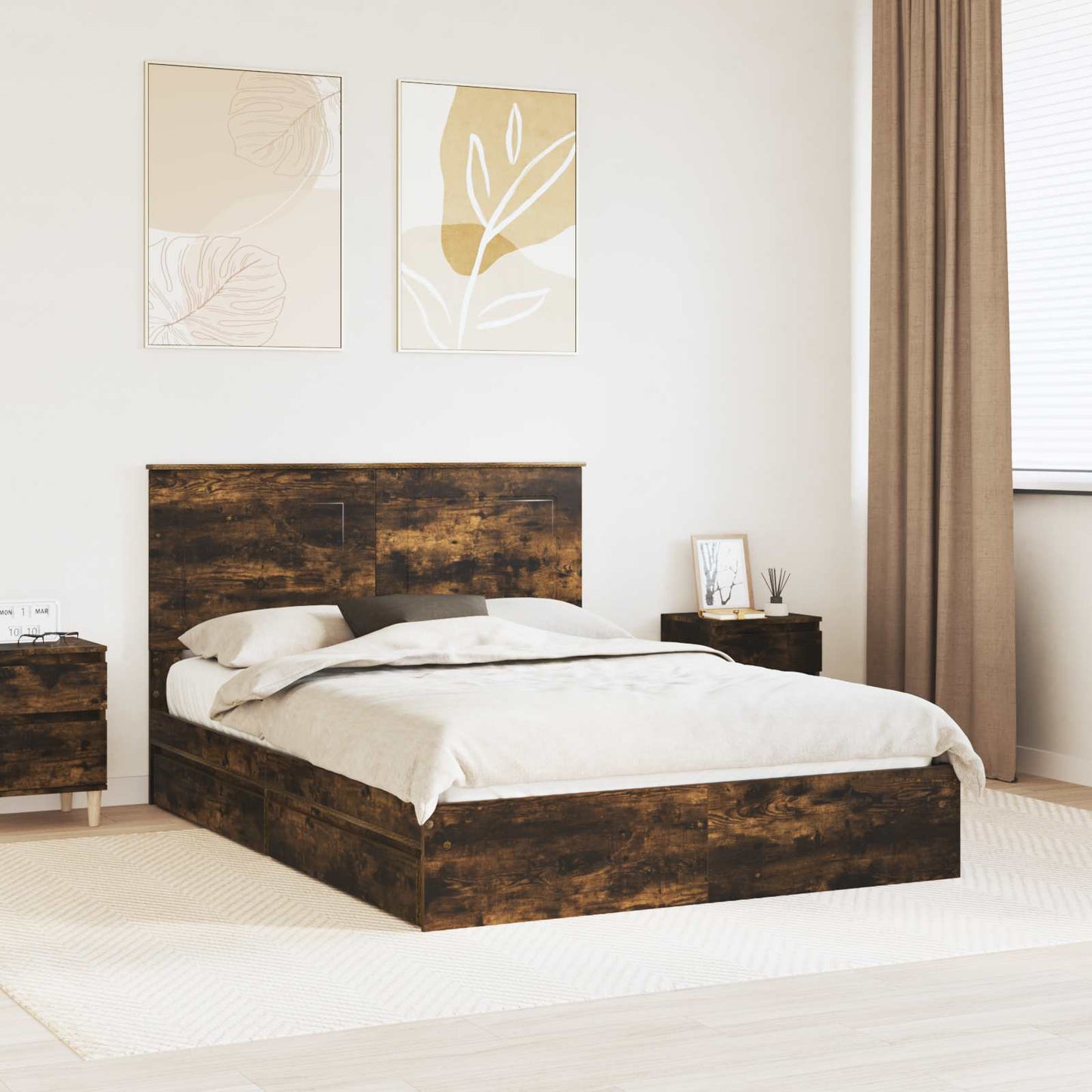 Bedframe met lade met hoofdeinde met opslag Bewerkt hout