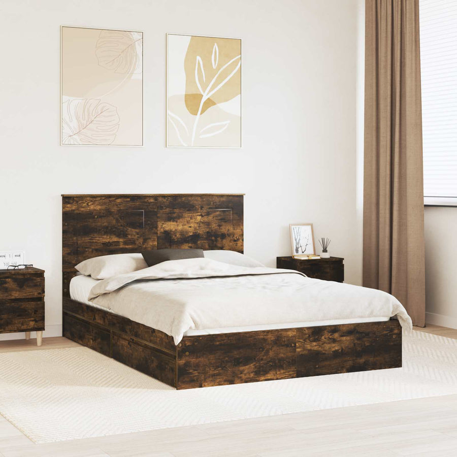 Bedframe met lade met hoofdeinde met opslag Bewerkt hout