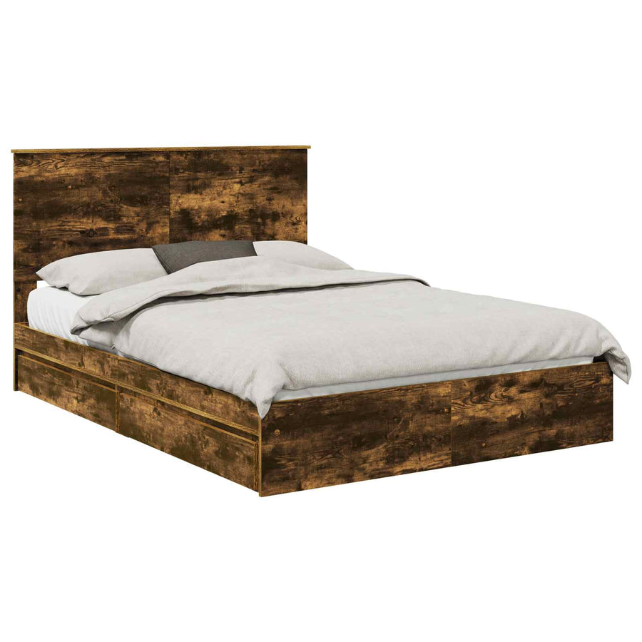 Bedframe met lade met hoofdeinde met opslag Bewerkt hout