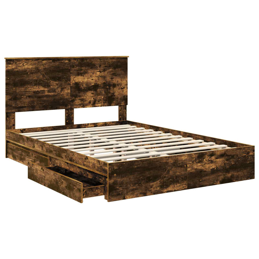 Bedframe met lade met hoofdeinde met opslag Bewerkt hout
