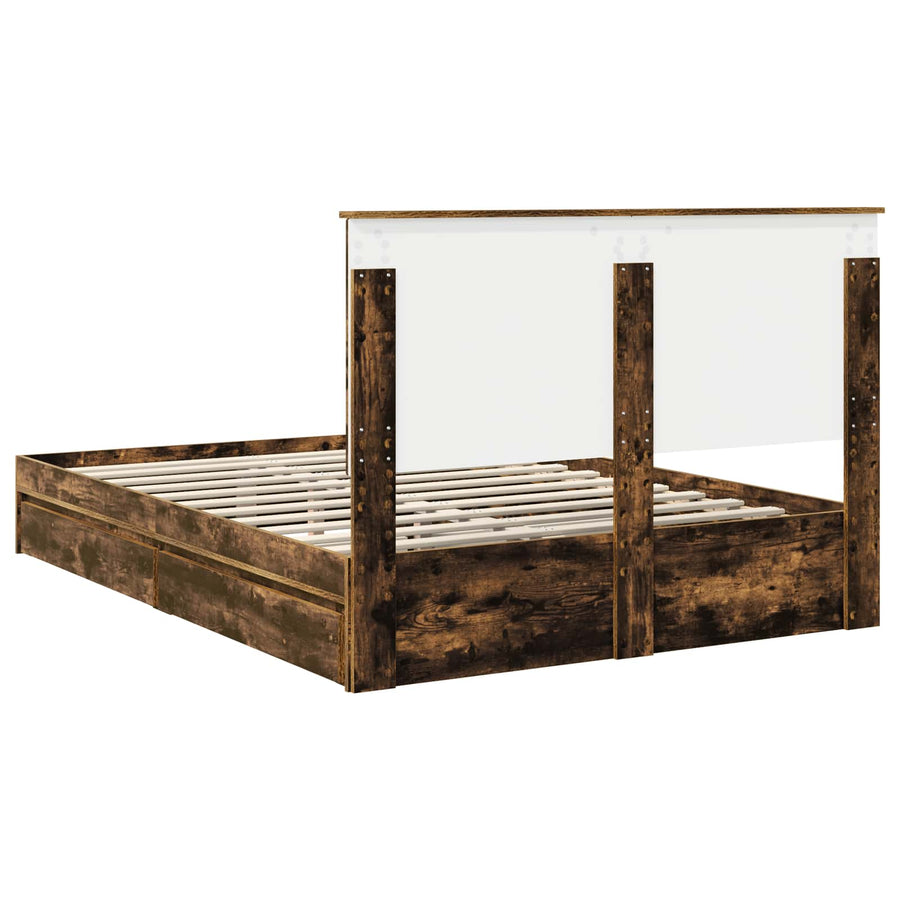Bedframe met lade met hoofdeinde met opslag Bewerkt hout