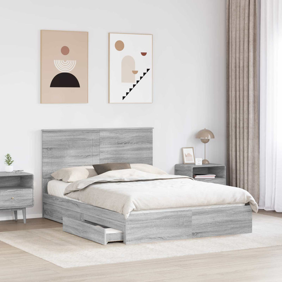 Bedframe met lade Grijs Sonoma 150 x 200 cm Bewerkt hout