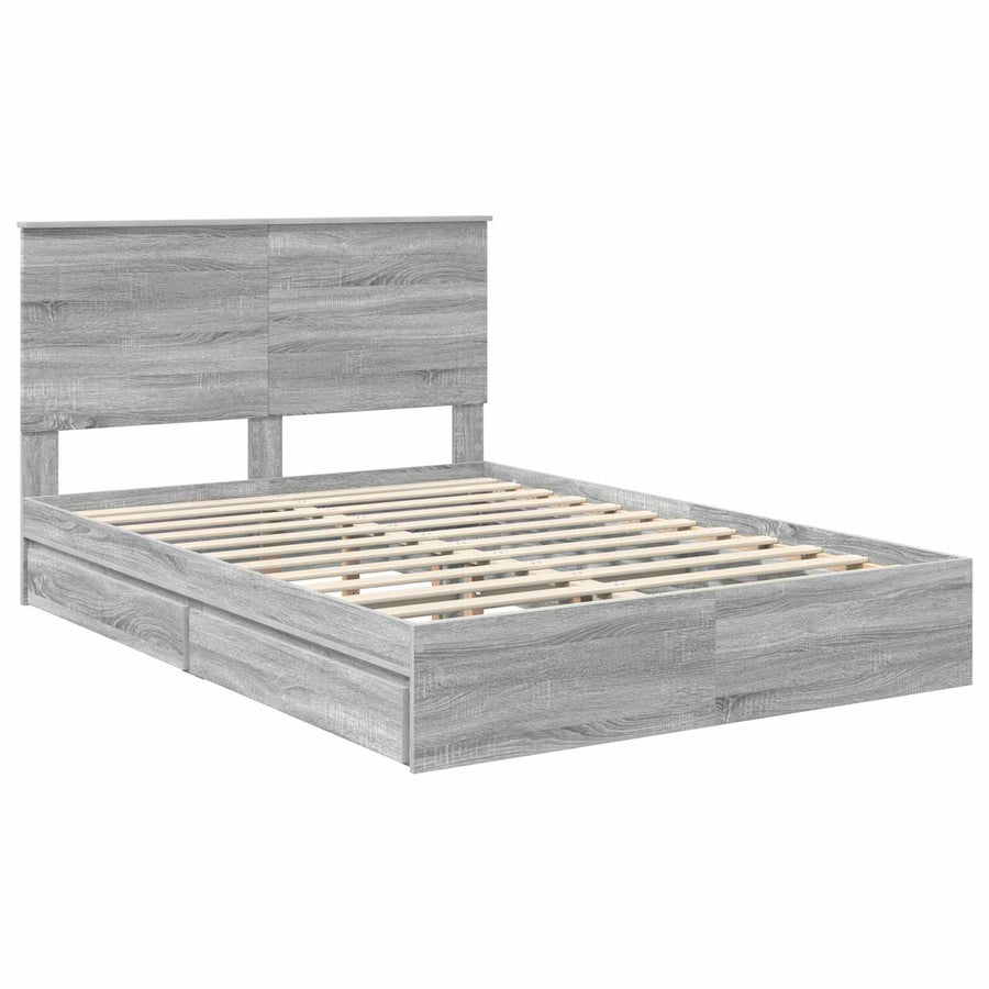 Bedframe met lade Grijs Sonoma 150 x 200 cm Bewerkt hout