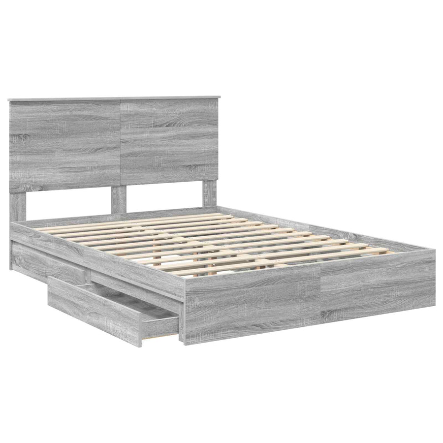 Bedframe met lade Grijs Sonoma 150 x 200 cm Bewerkt hout