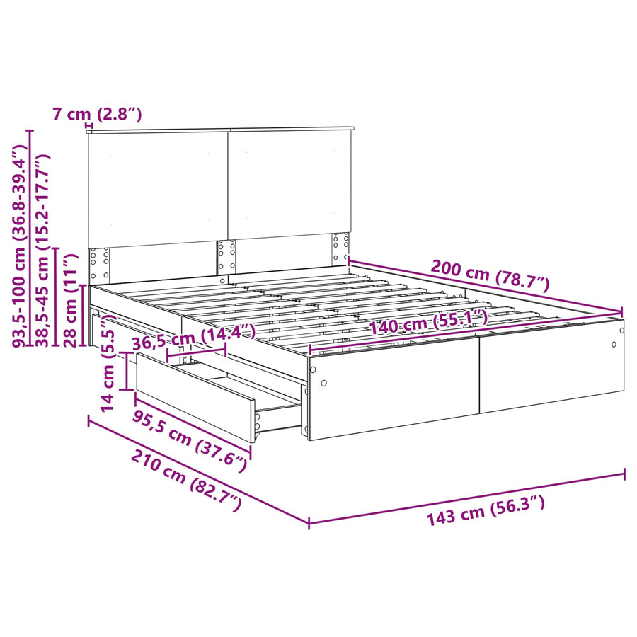 Opslag bed met hoofdeinde Wit 140 x 200 cm Bewerkt hout