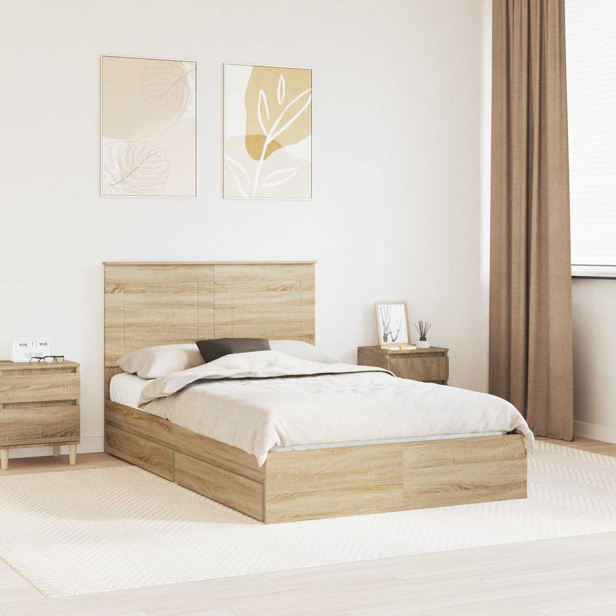 Bedframe met lade met hoofdeinde met opslag Bewerkt hout