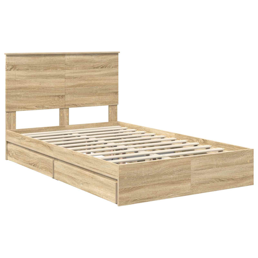 Bedframe met lade met hoofdeinde met opslag Bewerkt hout