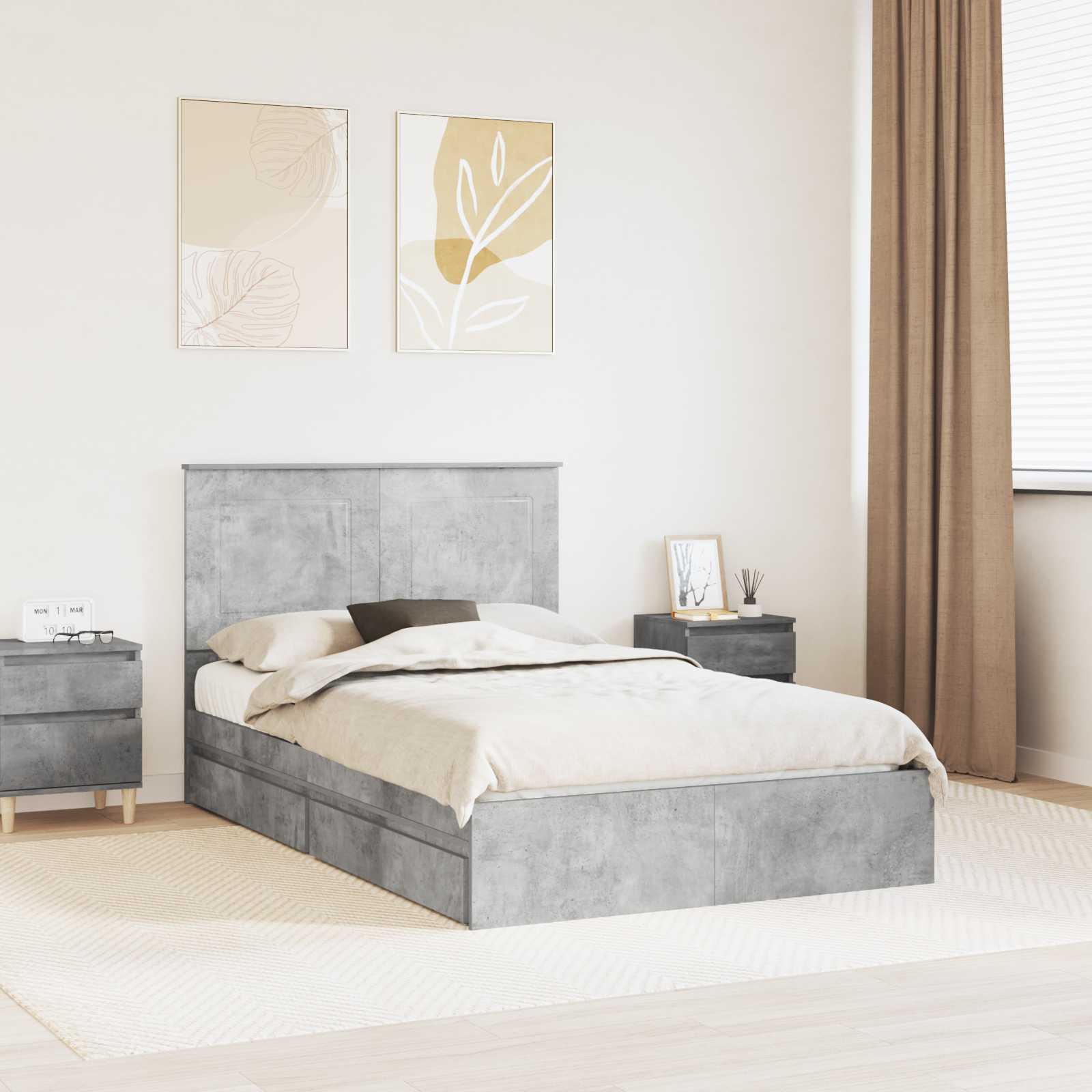 Bedframe met lade Beton Grijs 135 x 190 cm Bewerkt hout